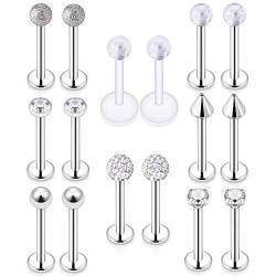 LAURITAMI 18stk Lippenpiercing Labret Stecker Chirurgenstahl 16G Piercing Conch Cartilage Tragus Helix Ohrring 8mm von LAURITAMI