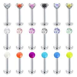 LAURITAMI 18stk Lippenpiercing Labret Stecker Chirurgenstahl 16G Piercing Conch Cartilage Tragus Helix Ohrring 8mm von LAURITAMI