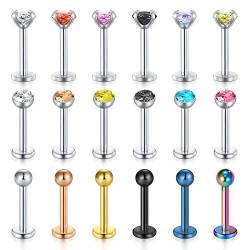 LAURITAMI 18stk Lippenpiercing Labret Stecker Chirurgenstahl 16G Piercing Conch Cartilage Tragus Helix Ohrring 8mm von LAURITAMI