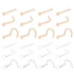 LAURITAMI 24stk Klare Nasenpiercing Nasenstecker Retainer Hautfarben 0.8 mm 7mm Bioflex Flexible Knochen Spirale L-Form Schmuck von LAURITAMI