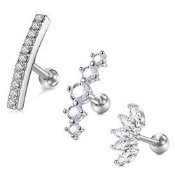 LAURITAMI 3stk 16G Chirurgenstahl Knorpel Ohr Piercing für Frauen CZ Diamant 6mm Stab Tragus Stecker Cartilage Helix Conch Ohrringe von LAURITAMI