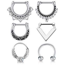 LAURITAMI 6-9stk Septum Clicker Ring Nasenpiercing Nasenring Chirurgenstahl 16G 8mm Hinged Segment Hufeisen Ring CBR Hoop Piercing von LAURITAMI