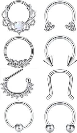 LAURITAMI 6-9stk Septum Clicker Ring Nasenpiercing Nasenring Chirurgenstahl 16G 8mm Hinged Segment Hufeisen Ring CBR Hoop Piercing von LAURITAMI