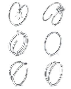 LAURITAMI 6stk Doppelter Hoop Nasenring für Einzelnes Piercing Spirale 20G Dünn Snug Ohrringe Hoop 8mm Piercing Schmuck CZ Stern von LAURITAMI