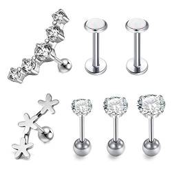 LAURITAMI 7stk Knorpel Ohrring Tragus Helix Stecker 6mm Ohrstecker Chirurgenstahl 16G Bars mit Stein Ohr Piercing von LAURITAMI