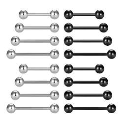 LAURITAMI 8 Paar Zungenpiercing 14G 12/14/16/18mm Stablänge Chirurgenstahl Zunge Brustwarzen Barbell Piercing Straight Bar von LAURITAMI