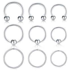 LAURITAMI 9stk 16G Chirurgenstahl Nasenpiercing Nasenringe Nase Septum Ringe Hoop Knorpel Ohr Helix Tragus Daith Piercings 8-12mm von LAURITAMI