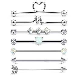 LAURITAMI Industrial Piercing Bars Set Chirurgenstahl 38mm mit Opal Stein Pfeil Ohr Piercing von LAURITAMI