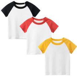 Jungen T-Shirts 3er-Pack Kinder Kurzarmshirts Rundhalsausschnitt Baumwolle Summer Oberteile Tops Schwarz/Rot/Gelb 100 von LAUSONS
