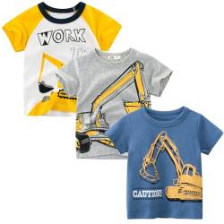 Kinder T-Shirts 3er-Pack Jungen Baumwolle Kurzarm Shirt Rundhalsausschnitt Summer Oberteile Cartoon Bagger 120 von LAUSONS