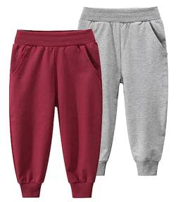 LAUSONS 2er Pack Jungen Jogginghose Kinder Sweathose Jogger Hosen mit Gummizug Rot/Hellgrau DE:110-116 (Herstellergröße 120) von LAUSONS