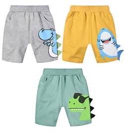 LAUSONS 3er-Pack Shorts für Kinder Sommer Kurze Hosen Cartoon Muster Baumwolle Kurze Hosen Set 5/104-110/Etikett 110 von LAUSONS