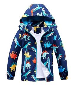 LAUSONS Dünne Regenjacke Kinder Dinosaurier Winddicht Sommerjacke Atmungsaktive Jacke mit Kapuze Blau/weiß DE: 140-146 (Herstellergröße 140) von LAUSONS