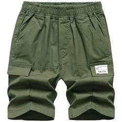 LAUSONS Jungen Cargo Shorts Kinder Cargohose Kurz Hosen Summer Bermuda Armeegrün DE:122-128 (Herstellergröße 130) von LAUSONS