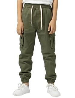 LAUSONS Jungen Cargohose Kinder Cargo Jogginghose Jungs Jogger Hose mit Gummizug Armeegrün DE:134-140 (Herstellergröße 130) von LAUSONS