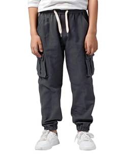 LAUSONS Jungen Cargohose Kinder Cargo Jogginghose Jungs Jogger Hose mit Gummizug Grau DE:146-158 (Herstellergröße 150) von LAUSONS