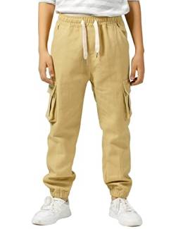 LAUSONS Jungen Cargohose Kinder Cargo Jogginghose Jungs Jogger Hose mit Gummizug Khaki DE:134-140 (Herstellergröße 130) von LAUSONS