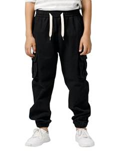 LAUSONS Jungen Cargohose Kinder Cargo Jogginghose Jungs Jogger Hose mit Gummizug Schwarz DE:134-140 (Herstellergröße 130) von LAUSONS