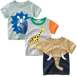 LAUSONS Kinder 3er-Pack T-Shirt Kurzarm Shirt Rundem Ausschnitt Oberteile Cartoon Tiere 104/Etikett 100 von LAUSONS