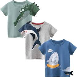 LAUSONS Kinder 3er-Pack T-Shirt Kurzarm Shirt Rundem Ausschnitt Oberteile Cartoon Tiere Set 122/Etikett 120 von LAUSONS
