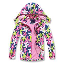 LAUSONS Kinder Mädchen Übergangsjacke Wasserdicht Gefütterte Wanderjacke Jacke Matschjacke Outdoor Blume DE: 140-146 (Herstellergröße 140) von LAUSONS