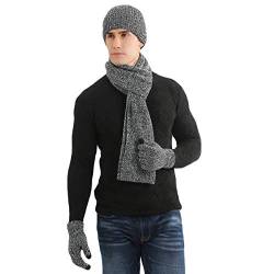 LAUSONS Mütze Schal und Handschuhe Herren mit Fleecefutter Wintermütze Warme Beanie Strickschal und Touchscreen Handschuhe Set Grau von LAUSONS