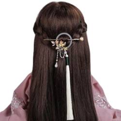 Modische Haarspangen for Damen, chinesischer Stil, langer Quasten-Haarstab, Retro-Hanfu-Schmetterling, Metallglasur, Haargabel, Haar-Essstäbchen, antiker Perlen-Quasten-Kopfschmuck von LAVAMI