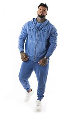 LAVENZO,Overall für Herren, elegant, 100 % Baumwolle, Tracksuit Sweatshirt und Hose, Freizeitkleidung in Übergröße, Sportanzüge, Jungen, Hellblau mit Reißverschluss und Kapuze, XXL von LAVENZO