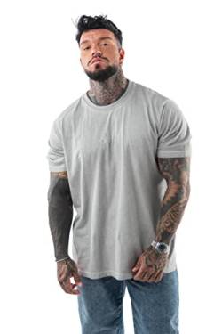 LAVENZO - Kurzarm-T-Shirt für Herren, 100% Baumwolle - Freizeitkleidung für Jungen, signiertes T-Shirt, T-Shirt in Übergröße, Grau 1, 58 von LAVENZO