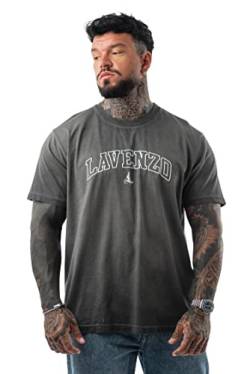 LAVENZO - Kurzarm-T-Shirt für Herren, 100% Baumwolle - Freizeitkleidung für Jungen, signiertes T-Shirt, T-Shirt in Übergröße, Schwarz 2, XXXXXL von LAVENZO