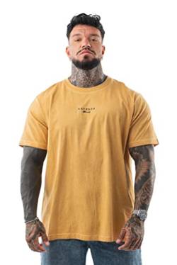 LAVENZO - Kurzarm-T-Shirt für Herren, 100% Baumwolle - Freizeitkleidung für Jungen, signiertes T-Shirt, T-Shirt in Übergröße, gelb, XL von LAVENZO