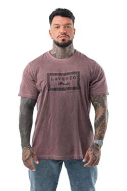 LAVENZO - Kurzarm-T-Shirt für Herren, 100% Baumwolle - Freizeitkleidung für Jungen, signiertes T-Shirt, T-Shirt in Übergröße, rot, Large von LAVENZO