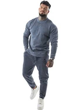 LAVENZO - Overall für Herren, elegant, 100 % Baumwolle, Tracksuit Sweatshirt und Hose, Freizeitkleidung in Übergröße, Sportanzüge, Jungen, Geburtstagsgeschenkidee, Blauer Halsausschnitt, L von LAVENZO