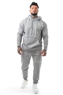 LAVENZO - Overall für Herren, elegant, 100 % Baumwolle, Tracksuit Sweatshirt und Hose, Freizeitkleidung in Übergröße, Sportanzüge, Jungen, Geburtstagsgeschenkidee, Grau Kapuze, XL von LAVENZO