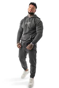 LAVENZO - Overall für Herren, elegant, 100 % Baumwolle, Tracksuit Sweatshirt und Hose, Freizeitkleidung in Übergröße, Sportanzüge, Jungen, Geburtstagsgeschenkidee, Schwarz Kapuze, XXL von LAVENZO