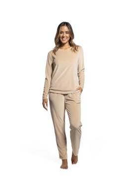 LAVENZO Roberto Garino Damen-Pyjama aus Fleece, warm, langärmelig, elegant, hergestellt in Italien, zweiteiliger Schlafanzug – Geschenkidee für Mädchen, Hellbeige Lv5006+505, L von LAVENZO