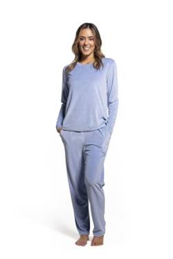 LAVENZO Roberto Garino Damen-Pyjama aus Fleece, warm, langärmelig, elegant, hergestellt in Italien, zweiteiliger Schlafanzug – Geschenkidee für Mädchen, Hellblau Lv5006+505, XL von LAVENZO
