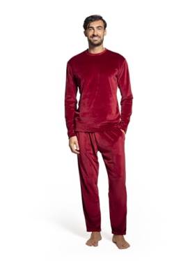 LAVENZO Roberto Garino Herren-Schlafanzug aus Fleece, warm, langärmelig, elegant, hergestellt in Italien, zweiteiliger Schlafanzug – Geschenkidee für Jungen, Bordeaux Lv501+502, 50 von LAVENZO