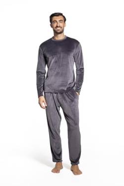 LAVENZO Roberto Garino Herren-Schlafanzug aus Fleece, warm, langärmelig, elegant, hergestellt in Italien, zweiteiliger Schlafanzug – Geschenkidee für Jungen, Grau Lv501+502, 50 von LAVENZO