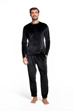 LAVENZO Roberto Garino Herren-Schlafanzug aus Fleece, warm, langärmelig, elegant, hergestellt in Italien, zweiteiliger Schlafanzug – Geschenkidee für Jungen, Schwarz Lv501+502, 50 von LAVENZO