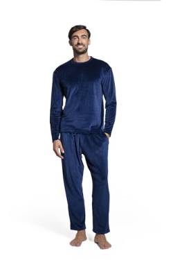 LAVENZO Roberto Garino Herren-Schlafanzug aus Fleece, warm, langärmelig, elegant, hergestellt in Italien, zweiteiliger Schlafanzug – Geschenkidee für Jungen, nachtblau lv501+502, 50 von LAVENZO