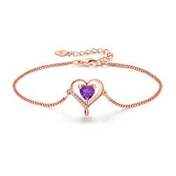 LAVUMO Herz Armband Damen Armband Rosegold Sterling silber 925 Schmuck Damen an Muttertag Weihnachten Valentinstag Geburtstags Geschenk für Sie MaMa Frau Freundin Verstellbar Armband von LAVUMO