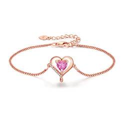 LAVUMO Herz Armband Damen Armband Rosegold Sterling silber 925 Schmuck Damen an Muttertag Weihnachten Valentinstag Geburtstags Geschenk für Sie MaMa Frau Freundin Verstellbar Armband von LAVUMO