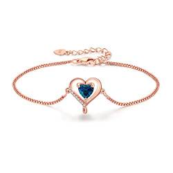 LAVUMO Herz Armband Damen Armband Rosegold Sterling silber 925 Schmuck Damen an Muttertag Weihnachten Valentinstag Geburtstags Geschenk für Sie MaMa Frau Freundin Verstellbar Armband von LAVUMO