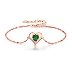 LAVUMO Herz Armband Damen Armband Rosegold Sterling silber 925 Schmuck Damen an Muttertag Weihnachten Valentinstag Geburtstags Geschenk für Sie MaMa Frau Freundin Verstellbar Armband von LAVUMO