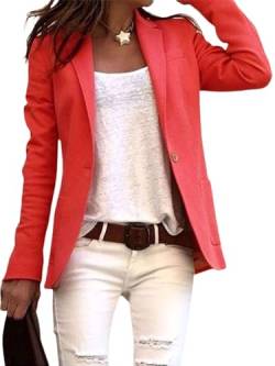 Frauen Frühling Sommer Baumwolle solide Farbe Lange Ärmel Hüfte Länge offen vorne lässig Blazer Jacke Westliches Rot XL von LAXHAIR