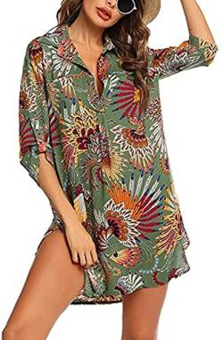 Damen Strand Cover Up Longshirt Bikini Badeanzug Minikleid Beachwear Tunika Top Badeanzug Sommer Urlaub Boho Floral Sundress Gr. 52, Blumenmuster 7 von LAYAN-B