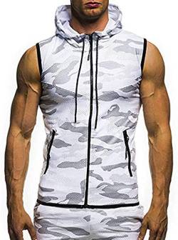 Herren Ärmelloses T-Shirt Tank Top Sommer Casual Camouflage Druck Kapuzenweste Bluse für Laufen Athletic Bodybuilding Krafttraining Workout Gr. M, weiß von LAYAN-B