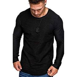 Herren T-Shirt Rundhals Solid Color Casual Slim Fit Basic Fashion Langarm Top Gr. L, Schwarz von LAYAN-B