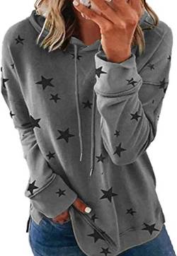 LAYAN-B Damen Pullover Hoodies Stern Print für Damen Leichtes Kapuzen-Sweatshirt Übergröße Langarm Tunika Top, dunkelgrau, 54 von LAYAN-B